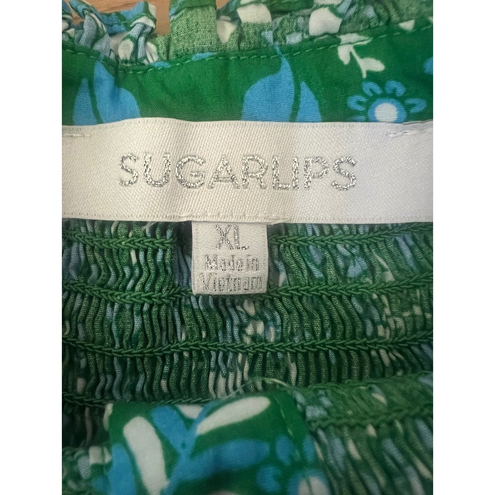 Sugarlips Womens XL Green Blue Floral Smocked Blouse cottage core boho - Picture 5 of 10